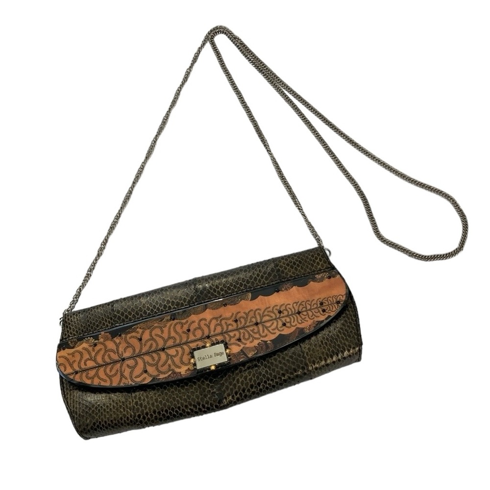 Stella Page Lacquer & Snakeskin Envelope Clutch Handbag